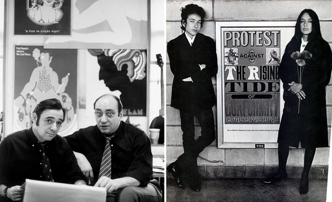 Seymour-Chwast-Milton-Glaser-1968-Bob-Dylan-Joan-Baez-1964
